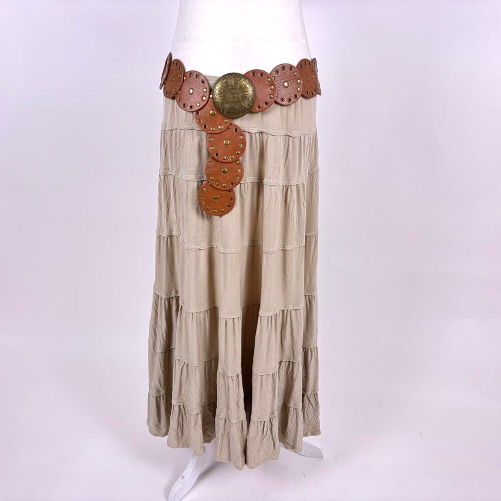 2000s style co bohemian beige tiered maxi skirt